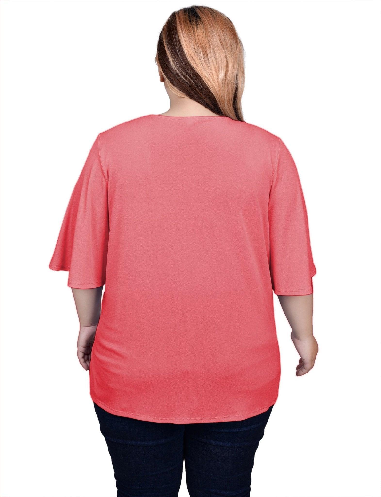 Elbow Sleeve Tie-Front Top - Plus Product Image