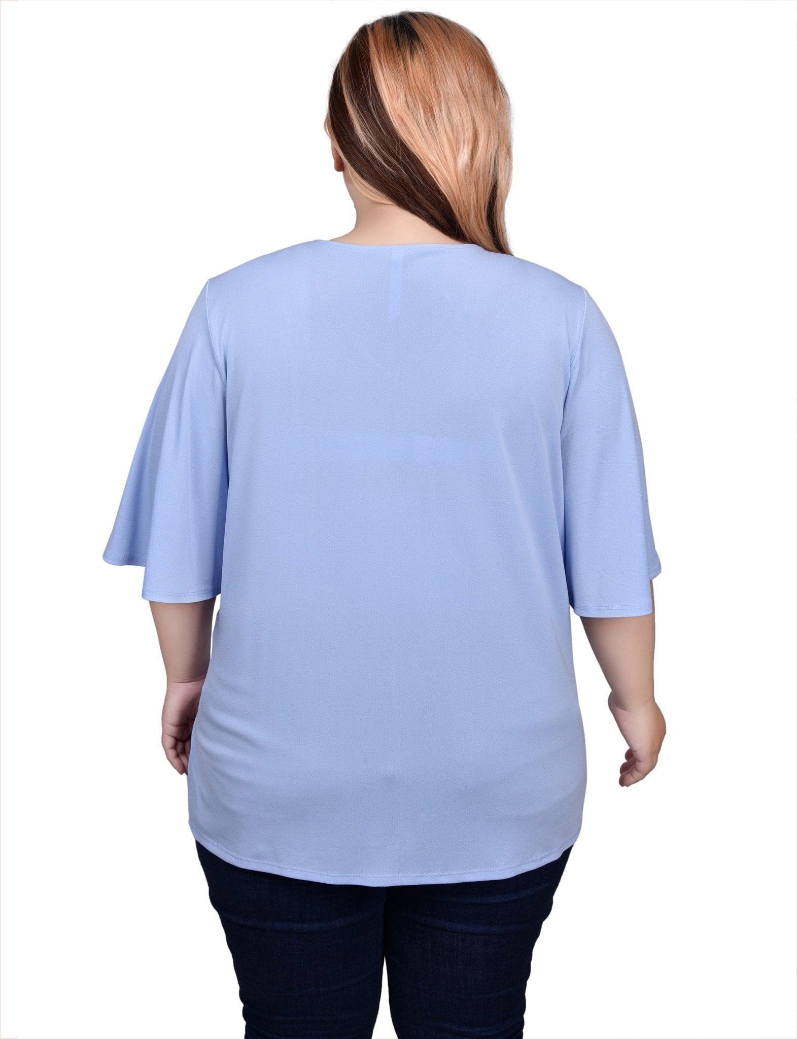 Elbow Sleeve Tie-Front Top - Plus Product Image