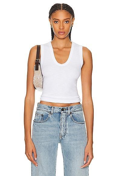 Enza Costa Textured Rib Sleeveless U Tank Top White. (also in L, M, S, XS). Product Image