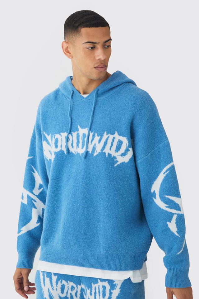 Oversized Worldwide Skeleton Knitted Hoodie | boohooMAN USA Product Image