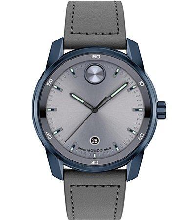 Movado Bold Mens Verso Quartz Analog Grey Leather Strap Watch Product Image