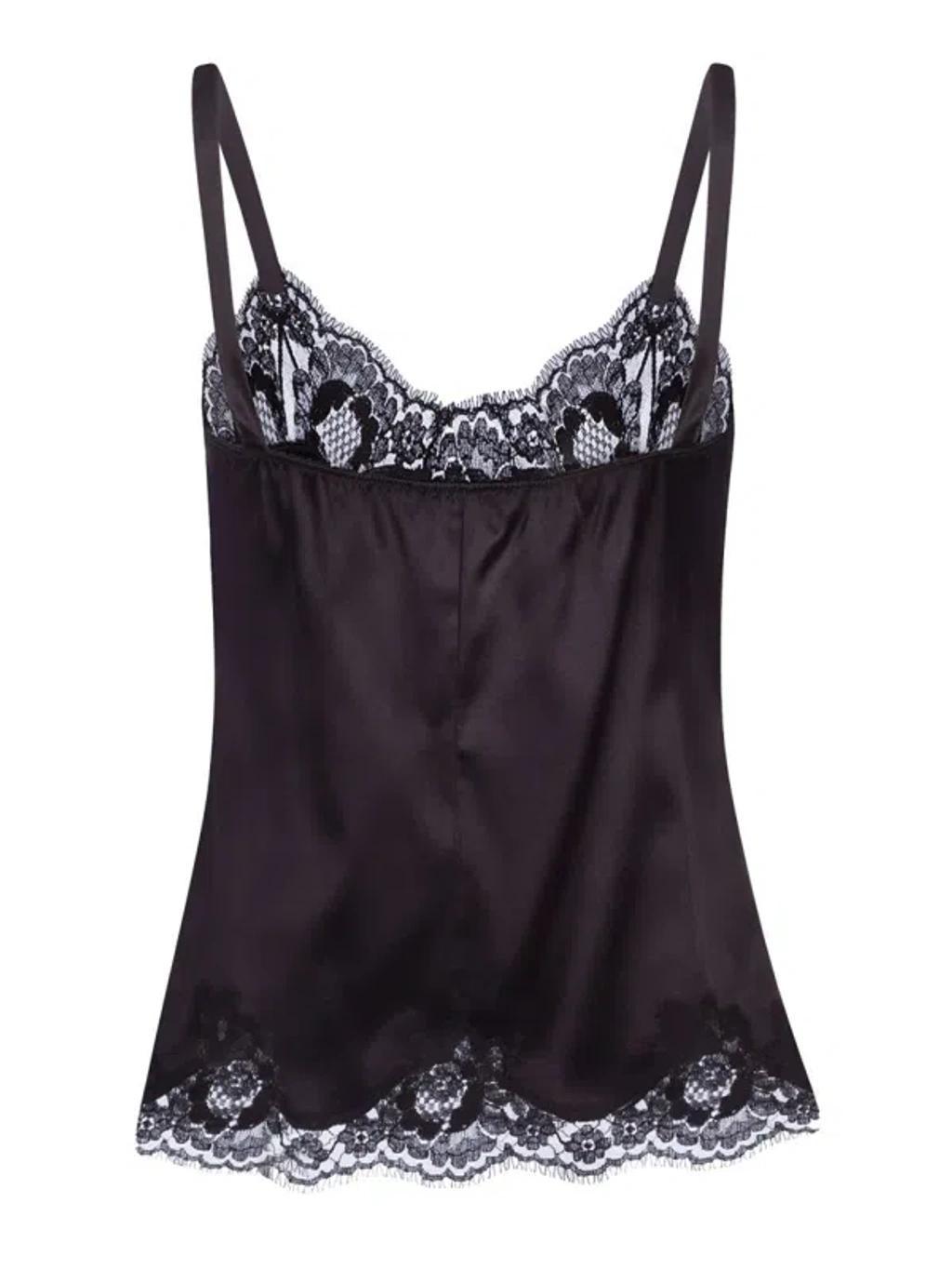 DOLCE & GABBANA Lingerie Top In Satin And Lace In Black Product Image