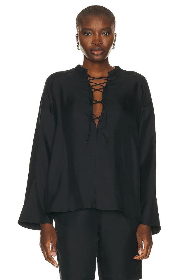 Loulou Studio Zamia Lace-Up Plunge Neck Silk Top Product Image