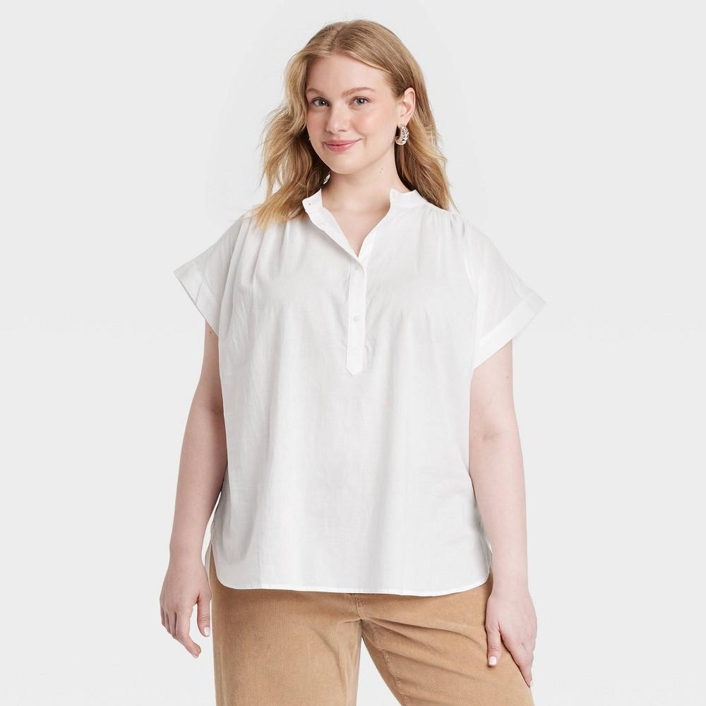 Womens Popover Short Sleeve Blouse - Universal Thread White 1X Product Image