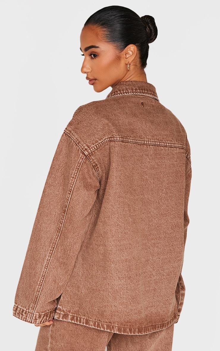 Petite Washed Brown Denim Oversized Long Jacket Product Image