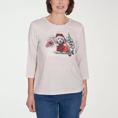 Alfred Dunner Classics Womens Crew Neck 3/4 Sleeve T-Shirt Product Image