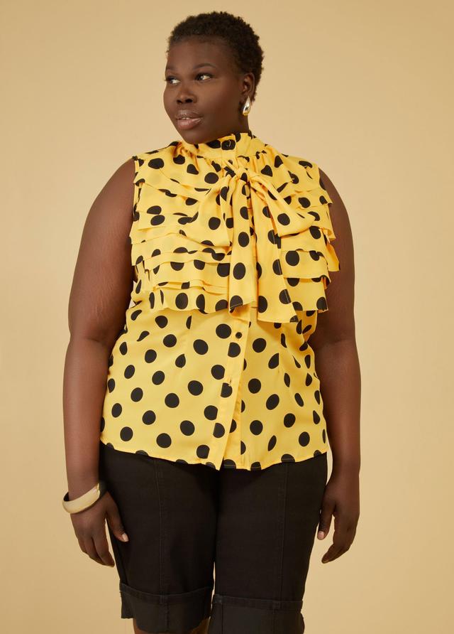 Plus Size Ruffled Polka Dot Shirt Ashley Stewart Product Image