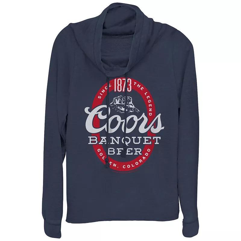 Womens Coors Banquet Beer Cowlneck Graphic Lightweight Long Sleeve Blue Product Image