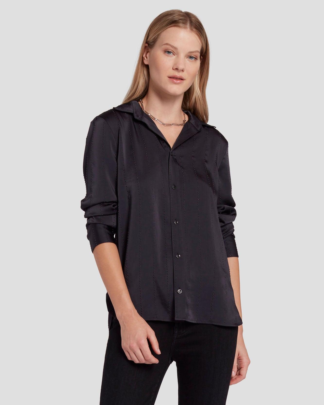 Embellished Satin Button-Up Shirt Product Image