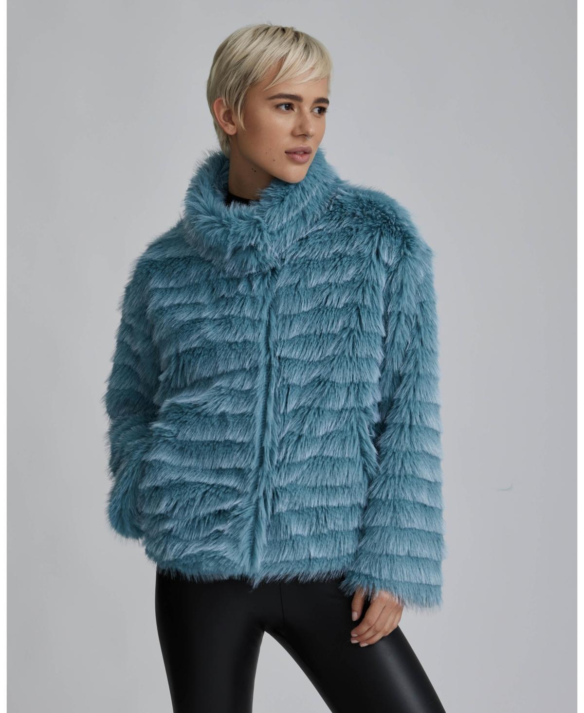 Nvlt Womens Wave Textured Faux Fur Stand Collar Jacket product image