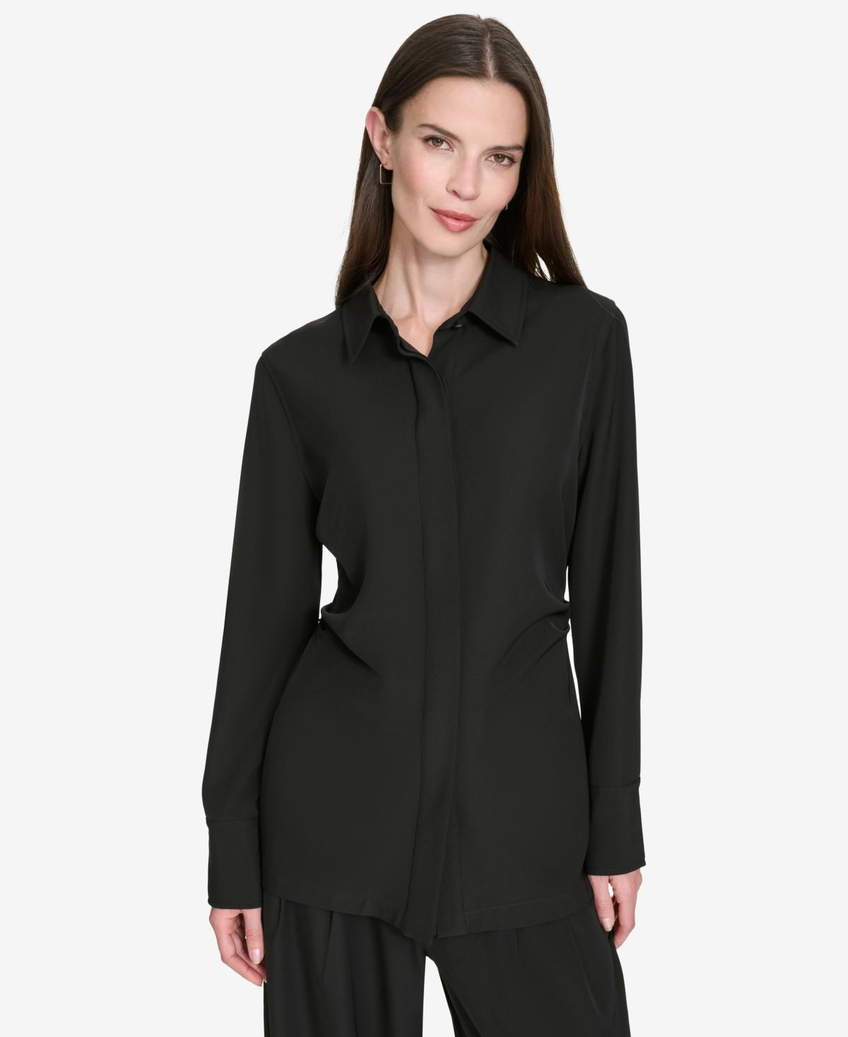 Halston Womens Button-Down Side-Ruched Blouse Product Image