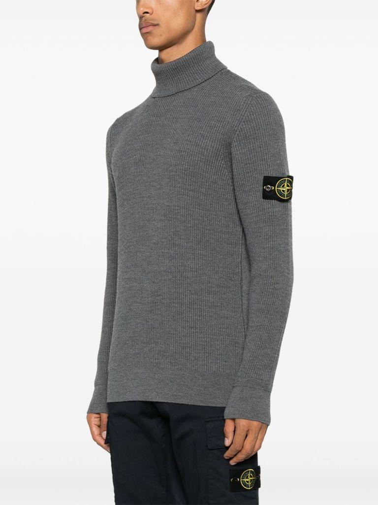 STONE ISLAND Compass-patch Ribbed-knit Jumper In Grigio Product Image