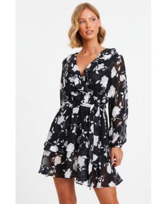 Quiz Womens Floral Long Sleeve Skater Dress Product Image