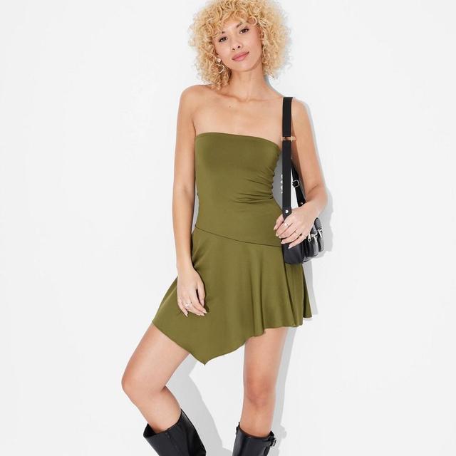 Womens Asymmetrical Tube Mini Dress - Wild Fable Olive XL Product Image