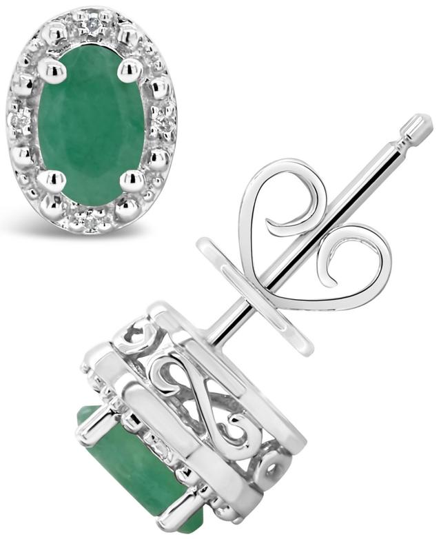 Celebration Gems Sterling Silver Oval Genuine Emerald Diamond Accent Stud Earrings, Womens, Green Product Image