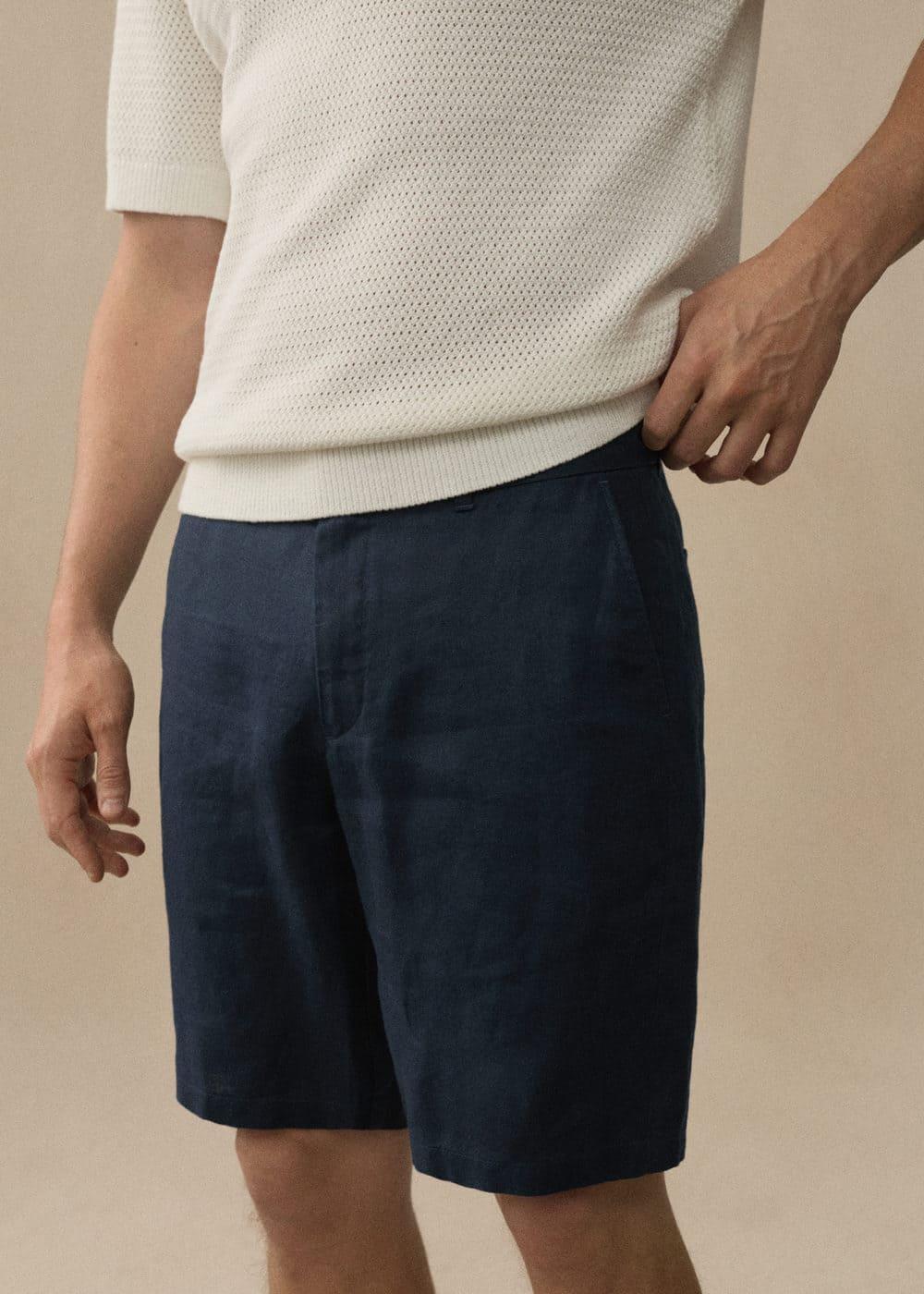 MANGO MAN - 100% linen shorts navyMen Product Image