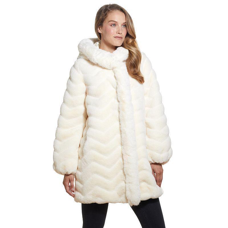 Womens Gallery Hooded Faux-Fur Walker Jacket Product Image