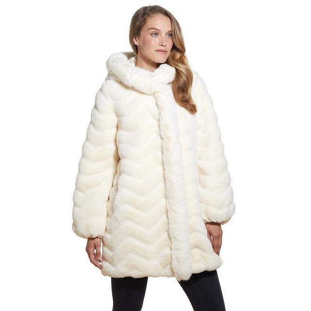 Gallery Chevron Faux Fur Long Sleeve Heavyweight Hooded Coat Product Image