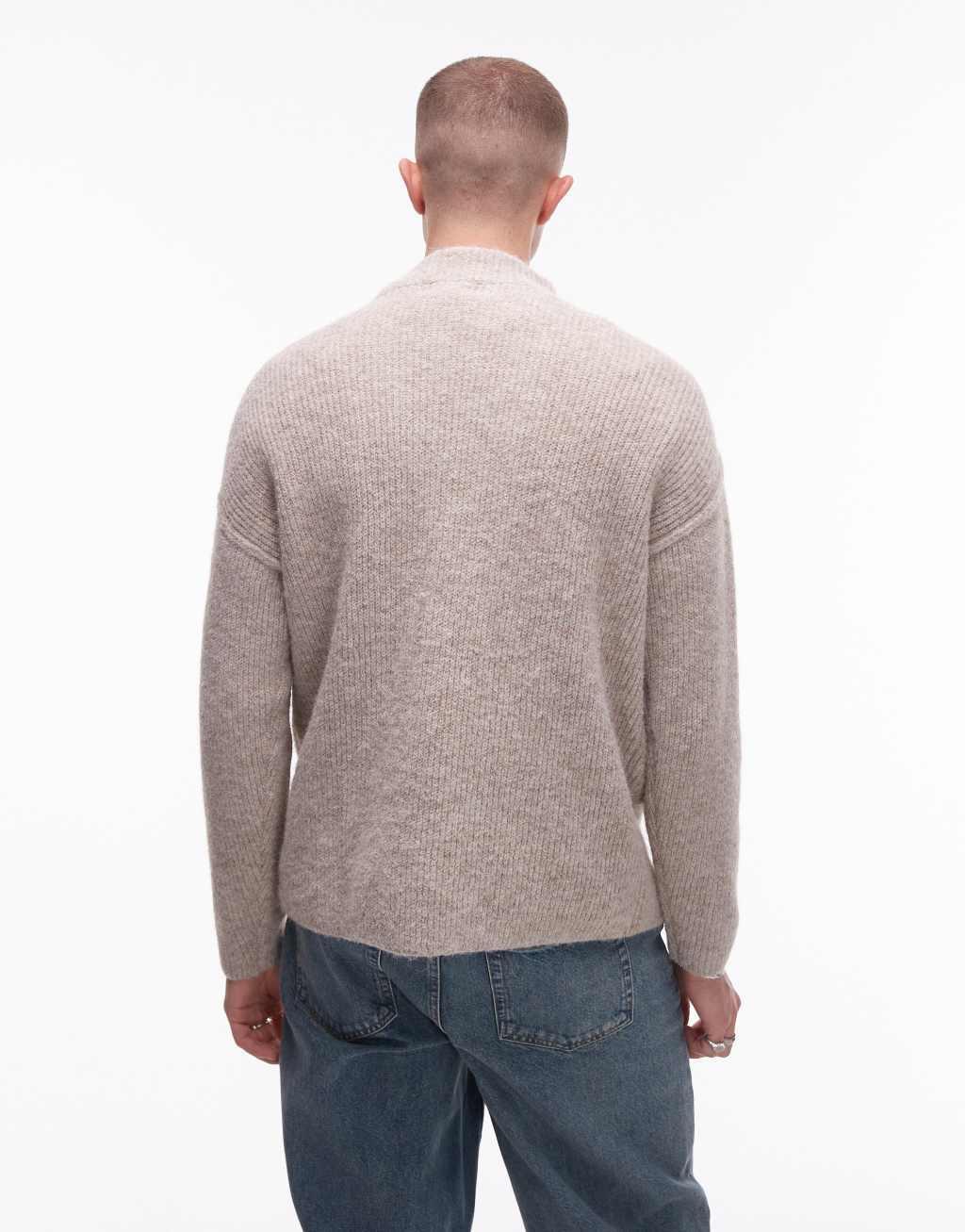 Topman oversized 1/4 zip sweater in oat Product Image