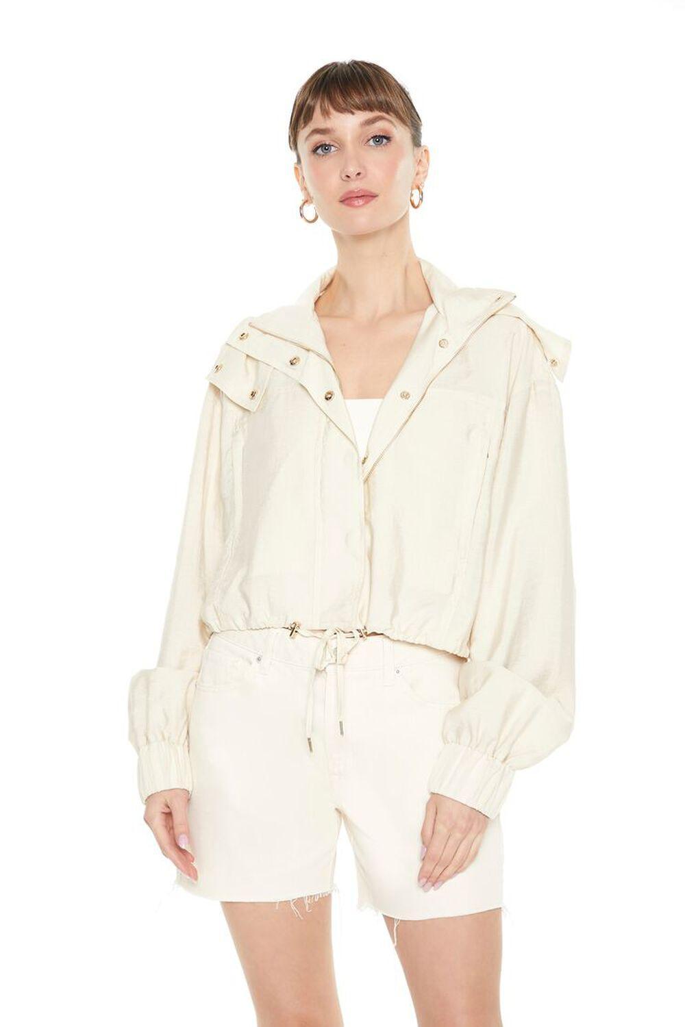 Hooded Cropped Snap-Button Jacket | Forever 21 Product Image