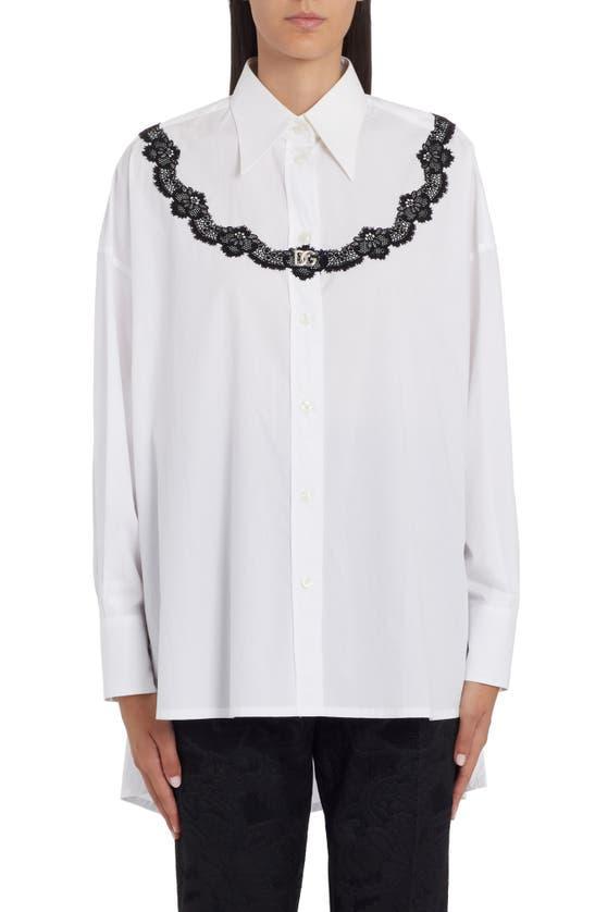 Lace-trim Oversized Collared Shirt In Optic White Product Image