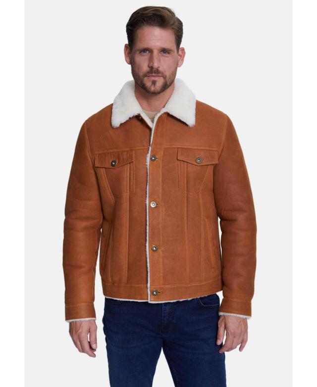 Mens Shearling Casual Jacket, Washed Whiskey with White Wool Product Image