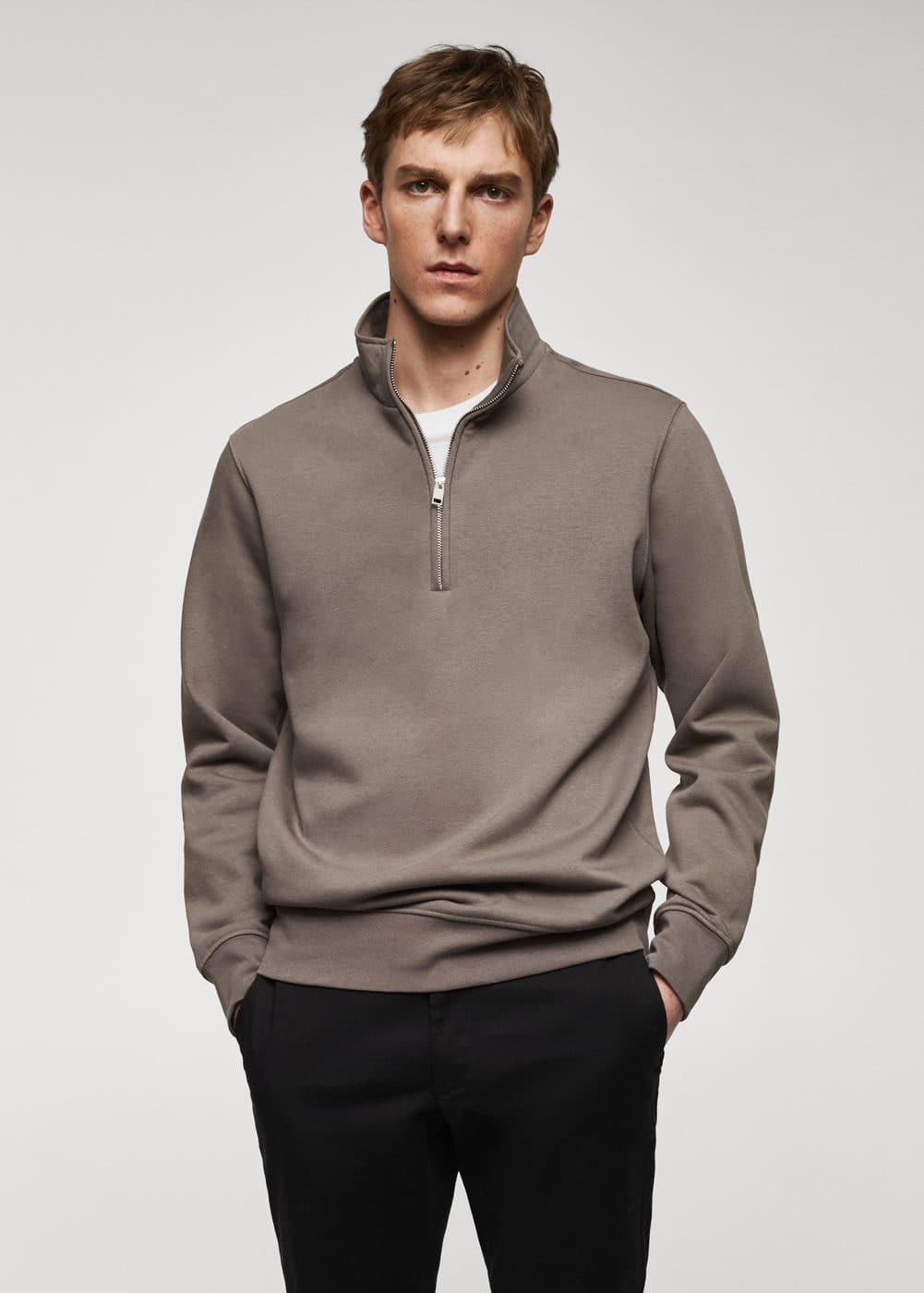 MANGO MAN - Cotton sweatshirt with zipper neck mink greyMen Product Image