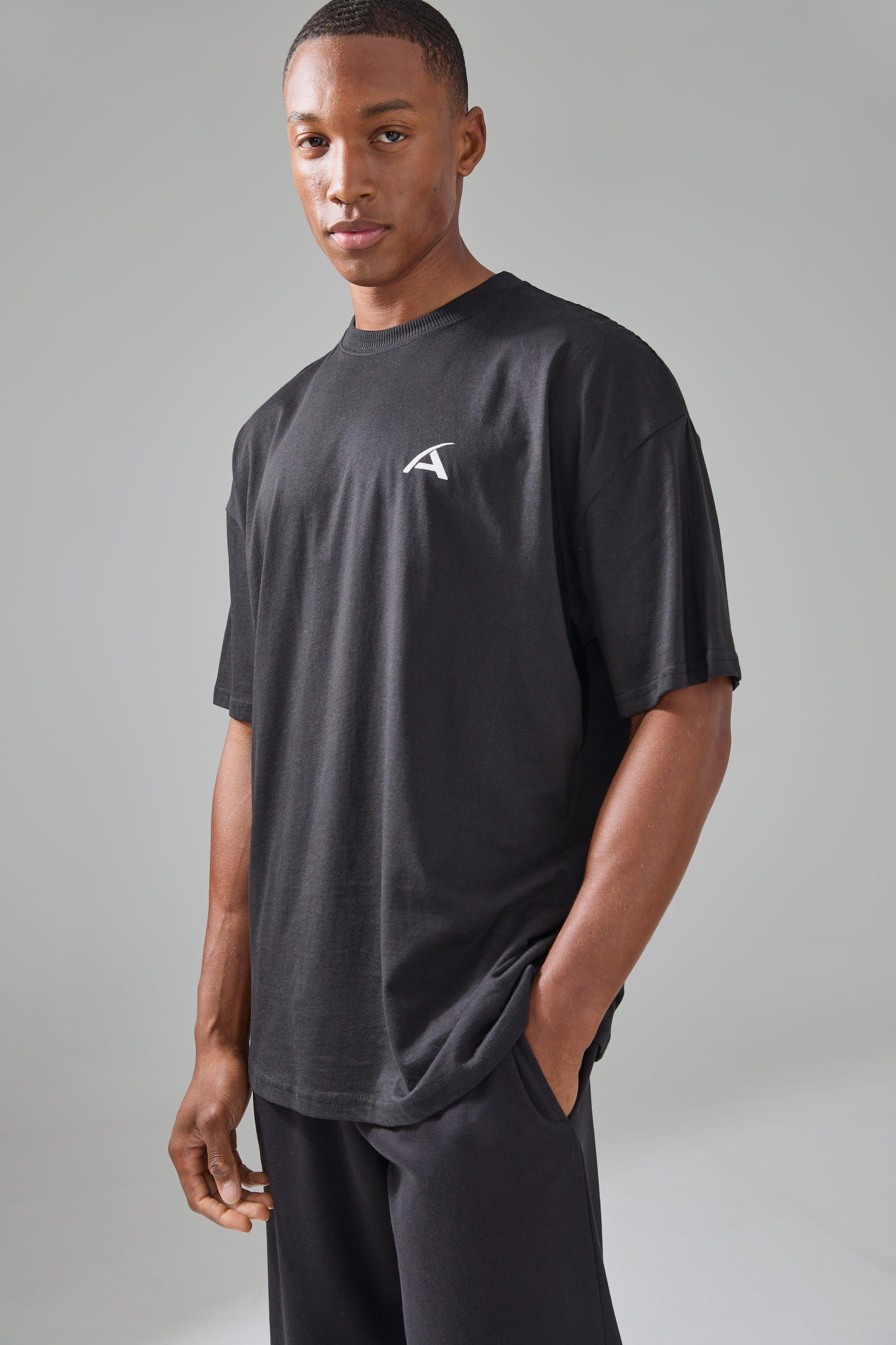 Mens Black Man Active Oversized Branded T-shirt, Black Product Image