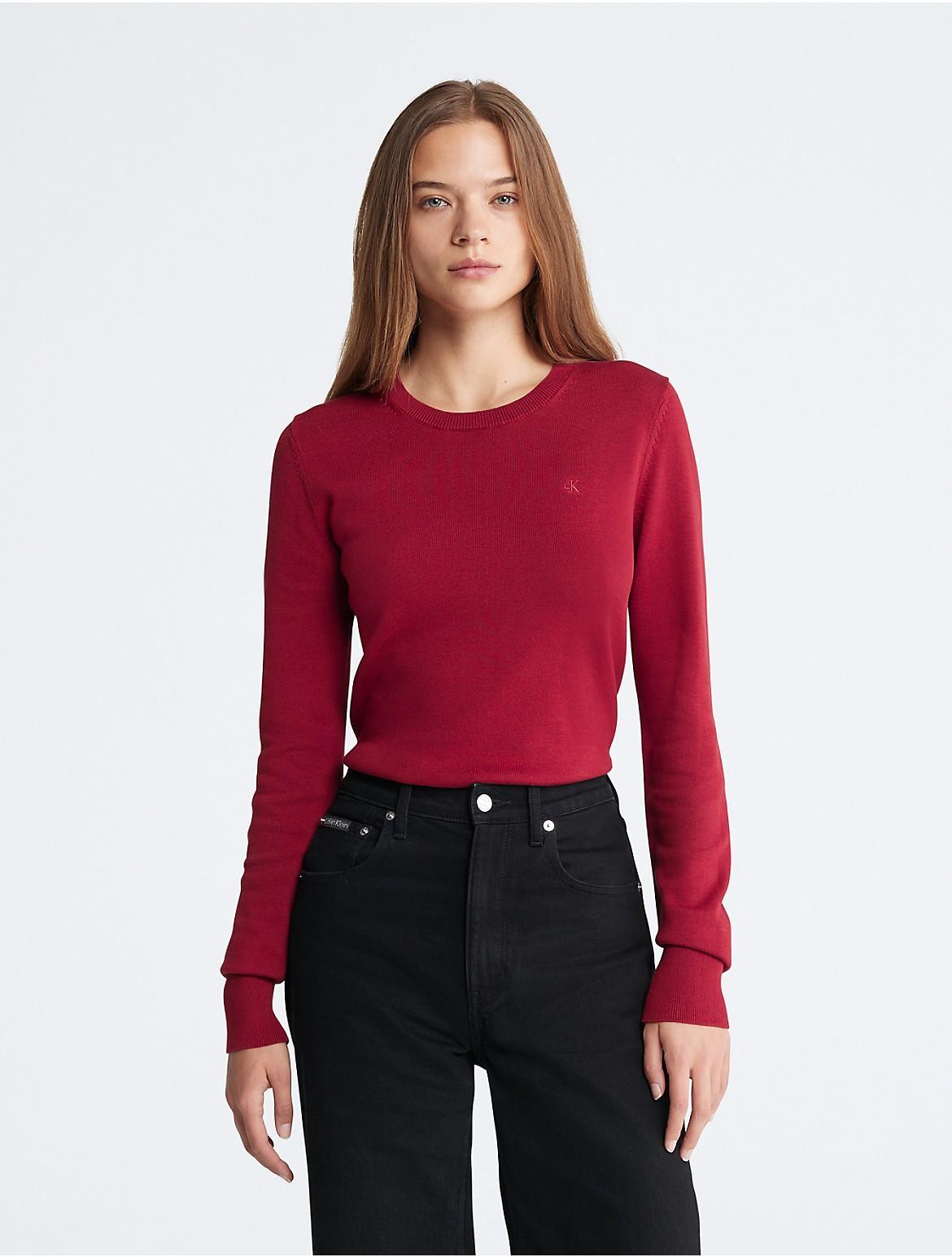 Calvin Klein Womens Smooth Cotton Sweater - Red - M Product Image