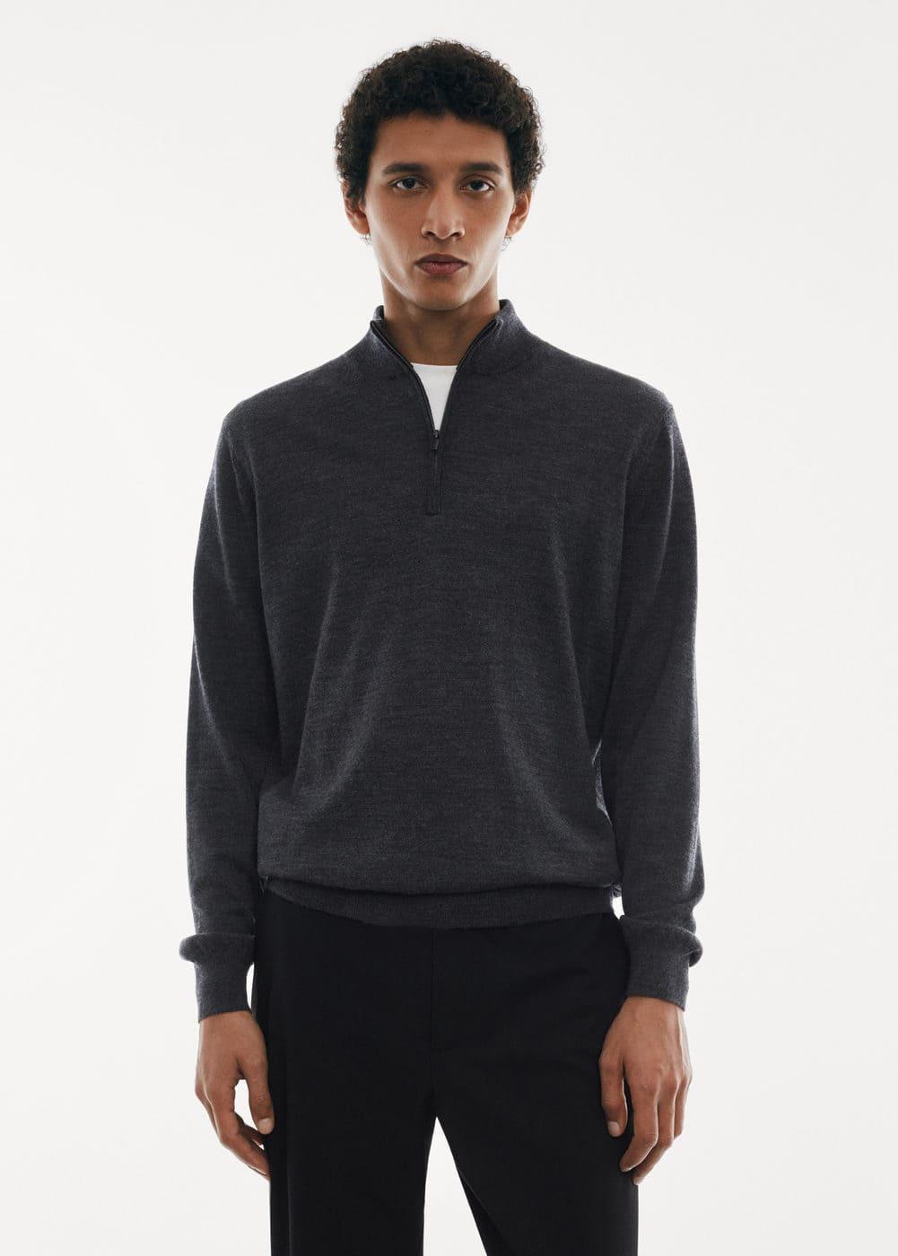 MANGO MAN - Zipped high collar sweater forest greenMen Product Image