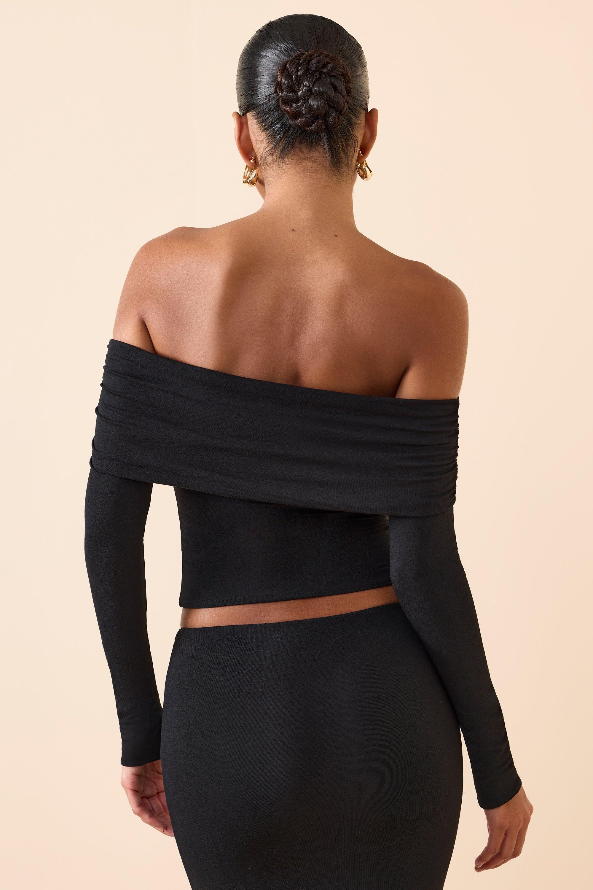 Modal Off-Shoulder Long-Sleeve Top in Black Product Image