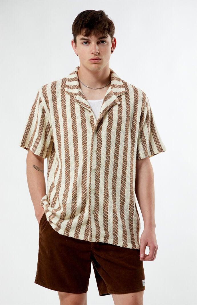 Men's Textured Stripe Camp Shirt in Brown/White - Product Image