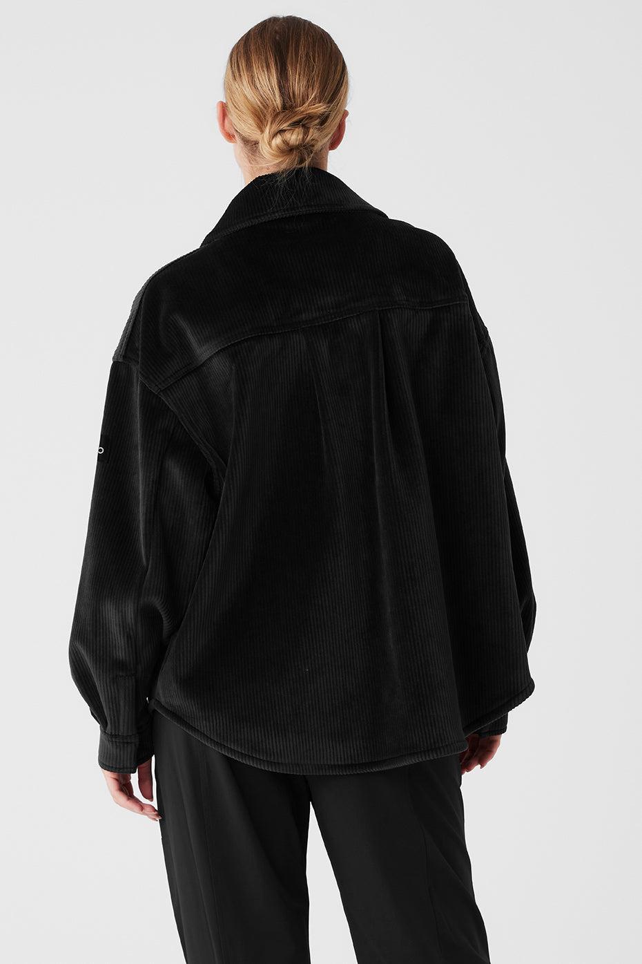 Ribbed Velour Mountain Side Shacket - Black Product Image