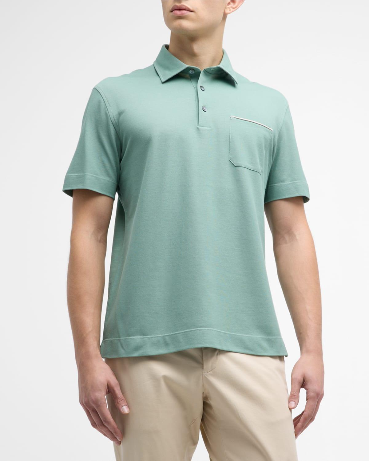 Mens Cotton Polo Shirt with Leather-Trim Pocket Product Image