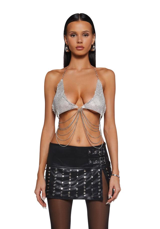 Womens Sexy Metallic Bra Top With Chains New Years Eve - Silver Product Image