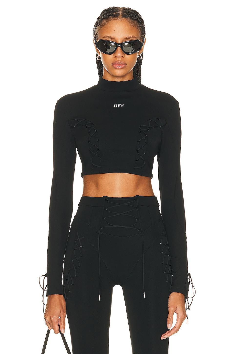 OFF-WHITE Long Sleeve Crop Top Black. (also in XS). Product Image