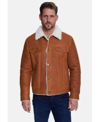 Men's Shearling Casual Jacket, Washed Whiskey with White Wool Product Image