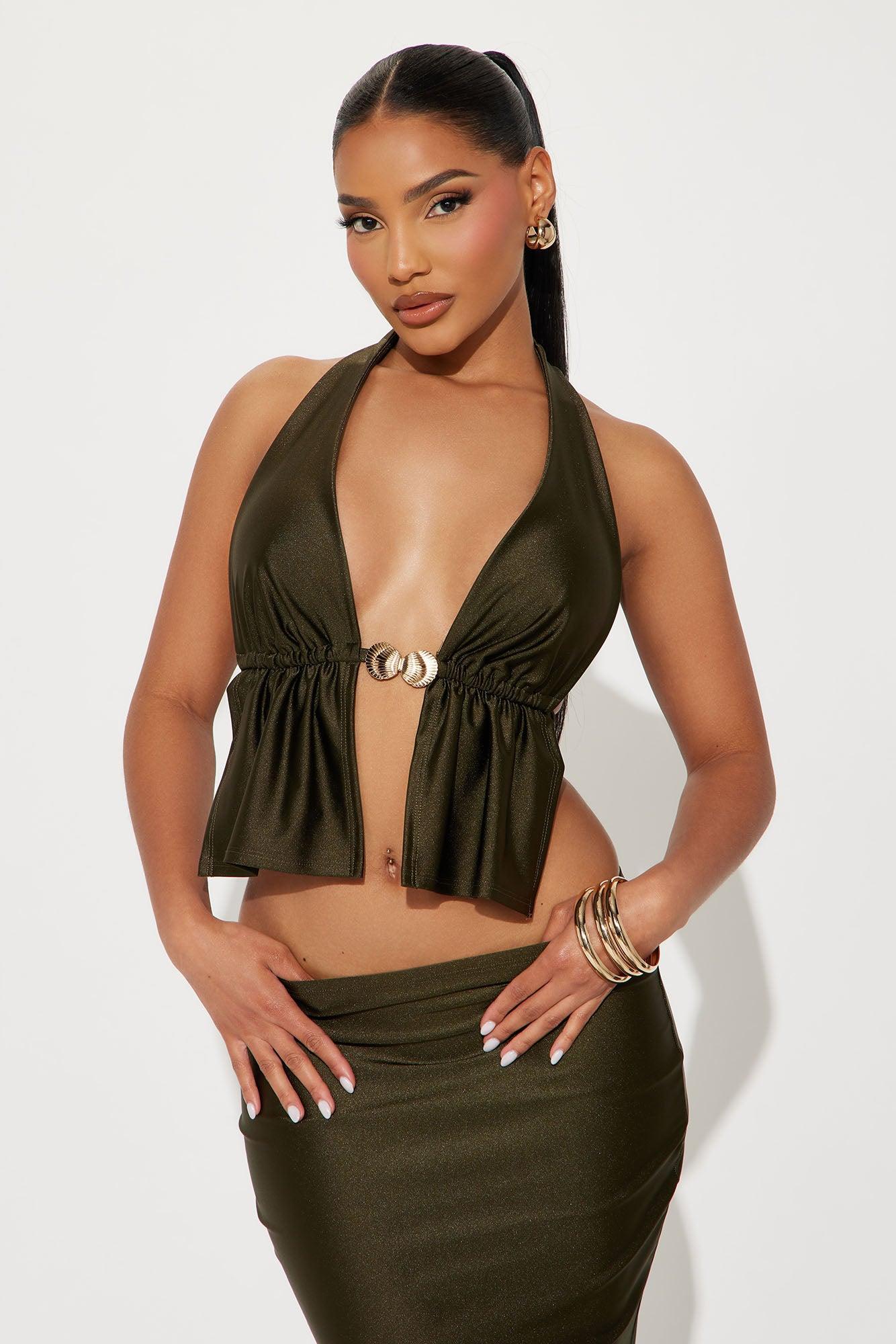 Timeless Piece Satin Skirt Set - Olive Product Image