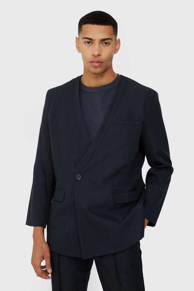 Collarless Straight Blazer | boohooMAN USA Product Image