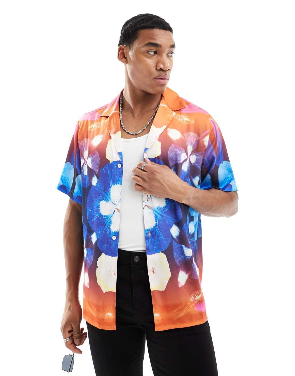 ASOS DESIGN relaxed revere shirt with kaleidoscope floral placement print Product Image