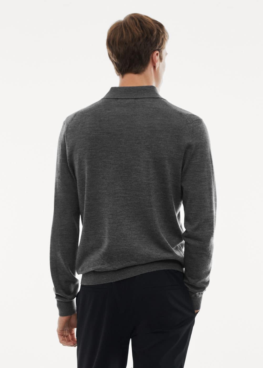 MANGO MAN - 100% merino wool long- sleeved polo shirt medium greyMen Product Image