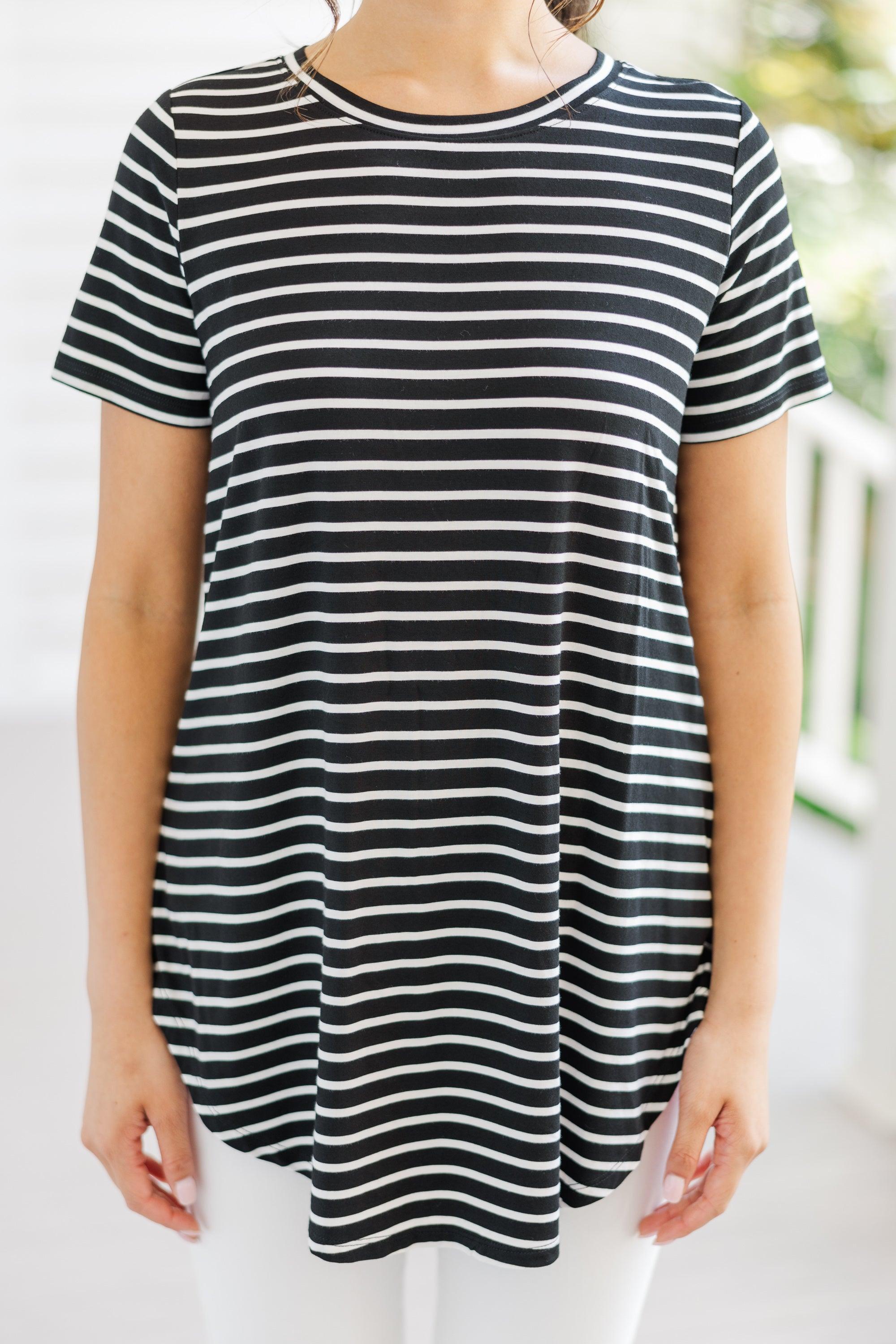 Let's Meet Later Black Striped Top Female Product Image