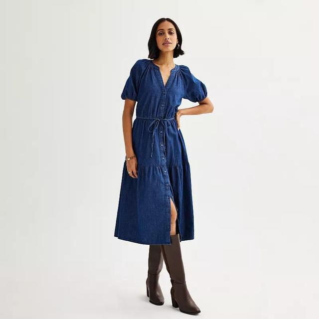 Petite Sonoma Goods For Life Elastic Sleeve Midi Dress, Womens Product Image