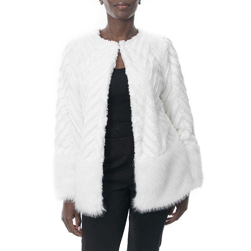 Womens Nina Leonard Chevron Faux-Fur Bolero Product Image