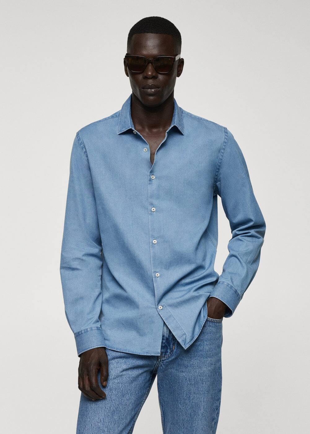 MANGO MAN - Regular-fit cotton chambray shirt light blueMen Product Image