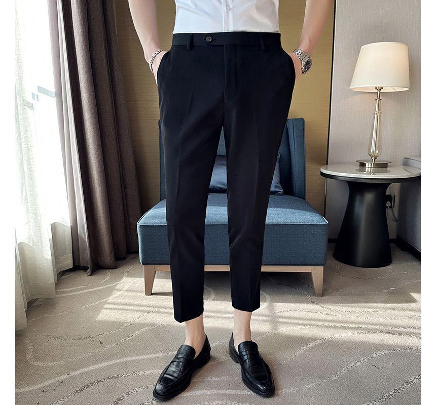 Plain Cropped Tapered Dress Pants Product Image