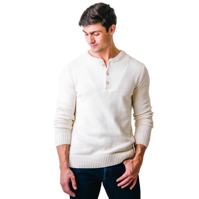 Hope & Henry Mens Organic Cotton Long Sleeve Henley Sweater with Rib Knit Details Product Image