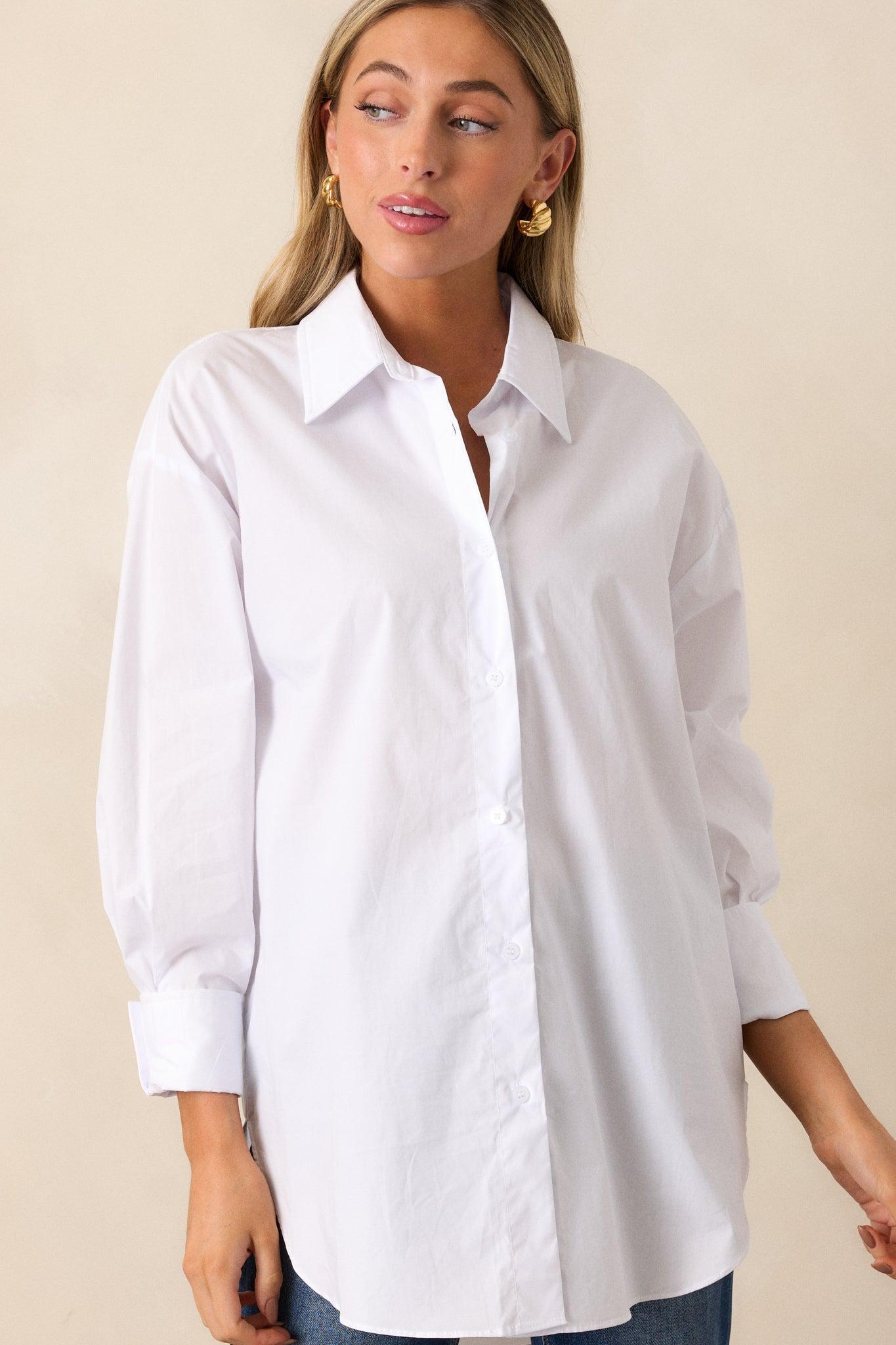 Came Prepared 100% Cotton White Long Sleeve Button Front Top product image