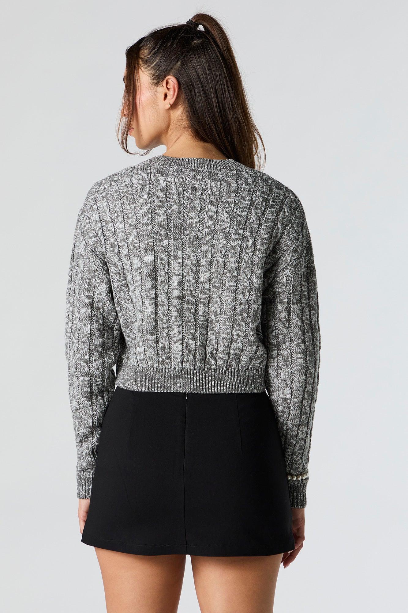 Cable Knit V-Neck Cropped Sweater Female Product Image