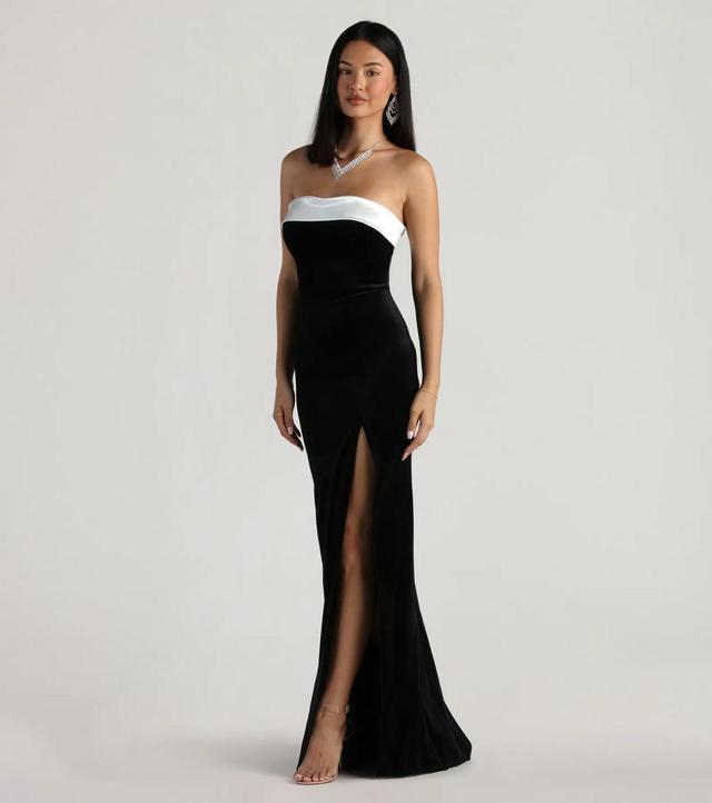 Marilyn Formal Velvet Strapless Satin Long Dress Product Image